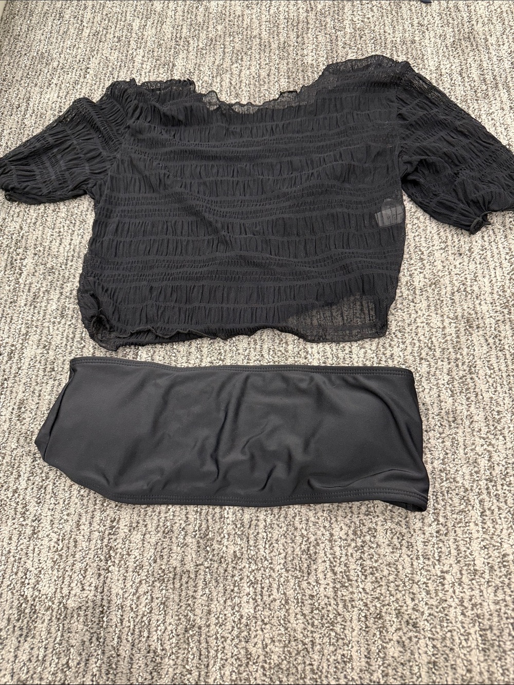 Black Sheer Ruched Crop Top with Bandeau